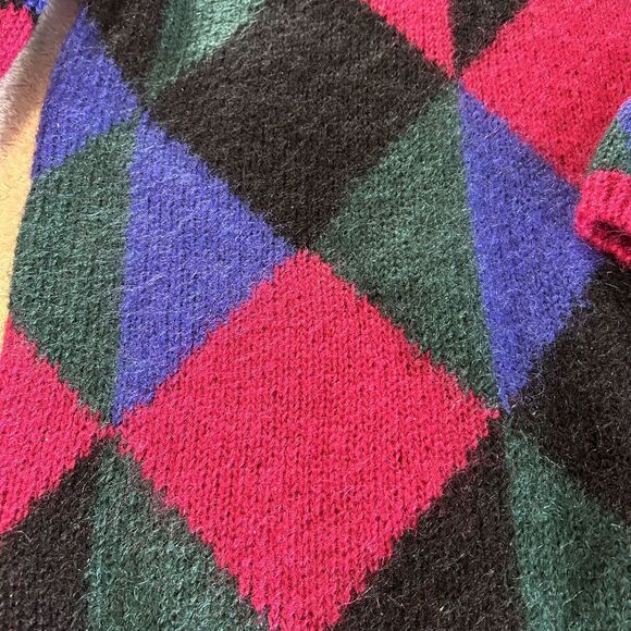 Vintage Sweater Large Mohair Long Line Pink Wool Blend Color Block Fuzzy Grunge - Picture 4 of 12